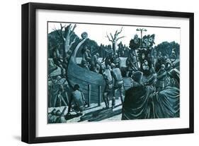 Artist's Impression of the Anglo-Saxon Ship-Burial at Sutton Hoo-Richard Hook-Framed Giclee Print