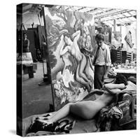 Artist Thomas Hart Benton Working on Painting "Rape of Persephone" in Studio Using Live Nude Model-Alfred Eisenstaedt-Stretched Canvas