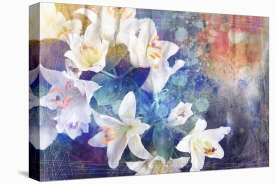 Artistic Abstract Watercolor Painting with Lily Flowers on Paper Texture-run4it-Stretched Canvas