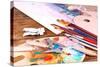 Artistic Equipment: Paint, Brushes and Art Palette on Wooden Table-Yastremska-Stretched Canvas