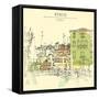 Artistic Freehand Illustration Postcard with a Touristic City View of Canareggio, Venice, Italy, Eu-babayuka-Framed Stretched Canvas