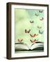 Artistic Image of an Open Book and Colorful Butterflies that Hover in the Sky-Valentina Photos-Framed Photographic Print