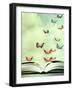 Artistic Image of an Open Book and Colorful Butterflies that Hover in the Sky-Valentina Photos-Framed Photographic Print