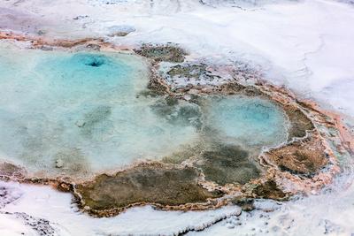 'Artistic patterns at New Blue Spring in winter in Yellowstone National Park, Wyoming, USA