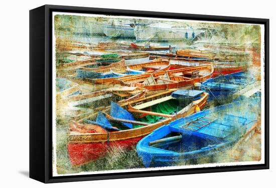 Artistic Picture In Painting Style - Boats In Naples Port-Maugli-l-Framed Stretched Canvas