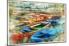 Artistic Picture In Painting Style - Boats In Naples Port-Maugli-l-Mounted Art Print