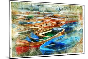 Artistic Picture In Painting Style - Boats In Naples Port-Maugli-l-Mounted Art Print