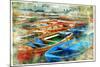 Artistic Picture In Painting Style - Boats In Naples Port-Maugli-l-Mounted Art Print