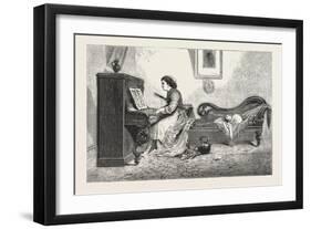 Artistic Recreation., Piano, Playing, Female, Woman, Interior, Cat, Room, 1876, Uk-null-Framed Giclee Print