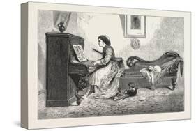 Artistic Recreation., Piano, Playing, Female, Woman, Interior, Cat, Room, 1876, Uk-null-Stretched Canvas