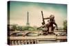 Artistic Statue on Pont Alexandre III Bridge in Paris, France. Seine River and Eiffel Tower. Vintag-Michal Bednarek-Stretched Canvas