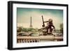 Artistic Statue on Pont Alexandre III Bridge in Paris, France. Seine River and Eiffel Tower. Vintag-Michal Bednarek-Framed Photographic Print