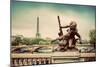 Artistic Statue on Pont Alexandre III Bridge in Paris, France. Seine River and Eiffel Tower. Vintag-Michal Bednarek-Mounted Photographic Print