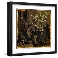 Artistic Vase of Flowers Rustic Country Background. Shades of Yellow, Brown and Black.-Wandering Introvert-Framed Art Print