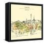 Artistic Vector Illustration Postcard with a Touristic City View of Corfu, Greece, Europe. Black In-babayuka-Framed Stretched Canvas