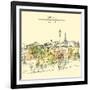 Artistic Vector Illustration Postcard with a Touristic City View of Corfu, Greece, Europe. Black In-babayuka-Framed Art Print