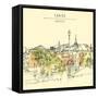 Artistic Vector Illustration Postcard with a Touristic City View of Corfu, Greece, Europe. Black In-babayuka-Framed Stretched Canvas