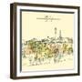 Artistic Vector Illustration Postcard with a Touristic City View of Corfu, Greece, Europe. Black In-babayuka-Framed Art Print