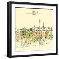 Artistic Vector Illustration Postcard with a Touristic City View of Corfu, Greece, Europe. Black In-babayuka-Framed Art Print