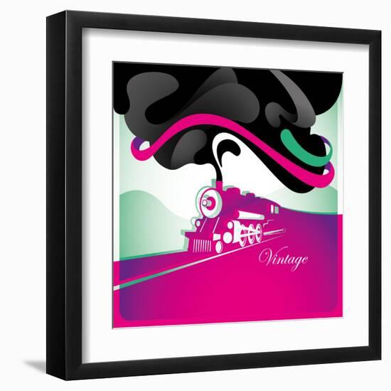 Artistic Vintage Background with Locomotive. Vector Illustration.-Rashomon-Framed Art Print