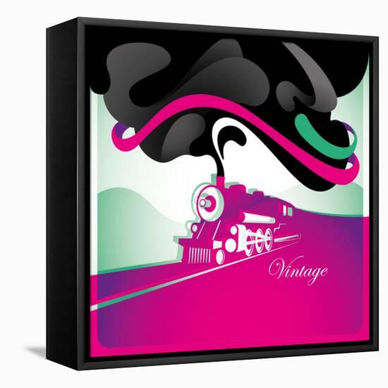 Artistic Vintage Background with Locomotive. Vector Illustration.-Rashomon-Framed Stretched Canvas