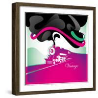 Artistic Vintage Background with Locomotive. Vector Illustration.-Rashomon-Framed Art Print