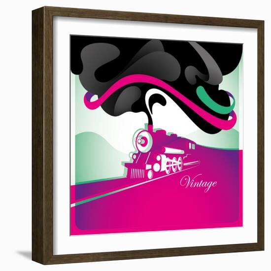 Artistic Vintage Background with Locomotive. Vector Illustration.-Rashomon-Framed Art Print