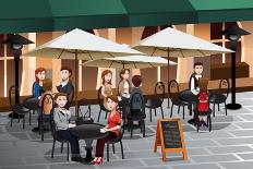 People Enjoying Coffee Outside Of A Cafe-Artisticco LLC-Framed Stretched Canvas