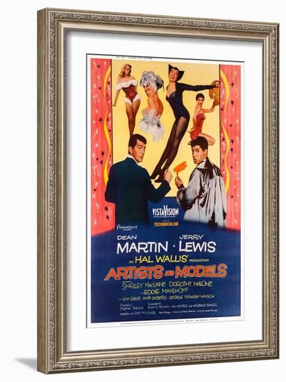 Artists and Models, from Left: Dean Martin, Shirley Maclaine, Jerry Lewis, 1955-null-Framed Art Print