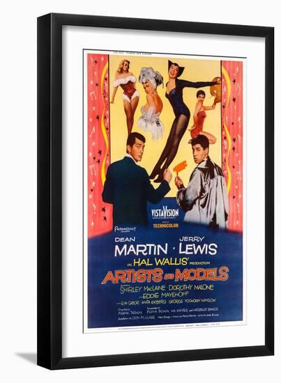 Artists and Models, from Left: Dean Martin, Shirley Maclaine, Jerry Lewis, 1955-null-Framed Art Print