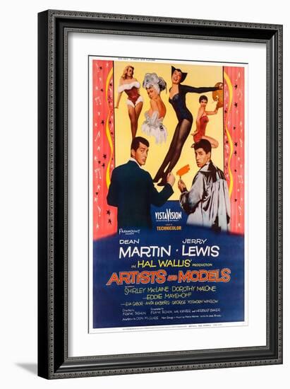 Artists and Models, from Left: Dean Martin, Shirley Maclaine, Jerry Lewis, 1955-null-Framed Art Print