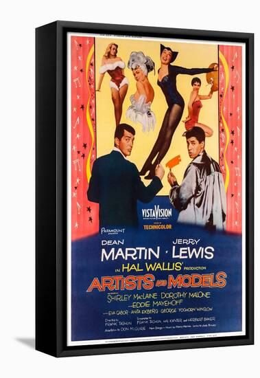 Artists and Models, from Left: Dean Martin, Shirley Maclaine, Jerry Lewis, 1955-null-Framed Stretched Canvas