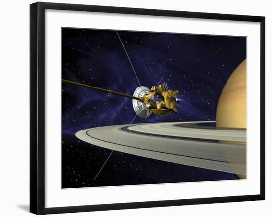 Artists Concept of Cassini During the Saturn Orbit Insertion Maneuver-Stocktrek Images-Framed Photographic Print