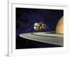 Artists Concept of Cassini During the Saturn Orbit Insertion Maneuver-Stocktrek Images-Framed Photographic Print