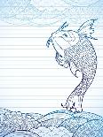 Hand Drawn Koi and Waves on Lined Paper.-artplay-Art Print