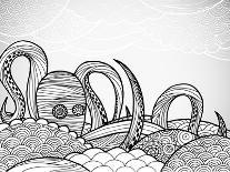 Line Art Octopus in Textured Waves.-artplay-Art Print