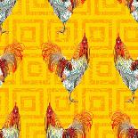 Vintage Seamless Pattern with Farm Animal Rooster. Sketch Style. Vector Background. Perfect for Wal-artskvortsova-Art Print