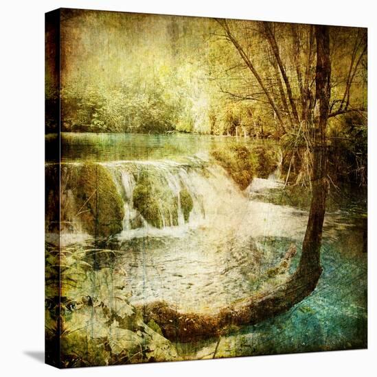 Artwork In Retro Style - Waterfall-Maugli-l-Stretched Canvas