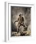 Artwork of a fireman maneuvering a nozzle in an attempt to douse the fire.-Vernon Lewis Gallery-Framed Art Print