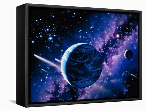 Artwork of Comets Passing the Earth-Joe Tucciarone-Framed Stretched Canvas