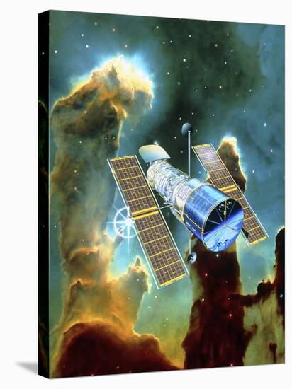 Artwork of Hubble Space Telescope And Eagle Nebula-David Ducros-Stretched Canvas