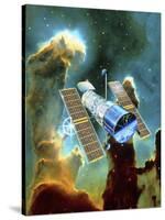 Artwork of Hubble Space Telescope And Eagle Nebula-David Ducros-Stretched Canvas