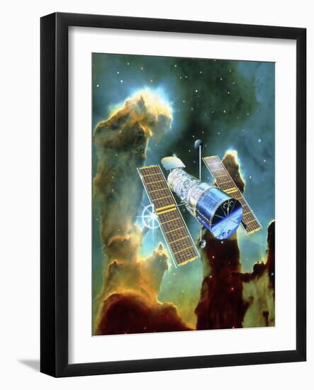 Artwork of Hubble Space Telescope And Eagle Nebula-David Ducros-Framed Photographic Print