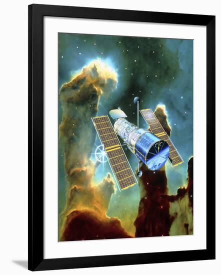 Artwork of Hubble Space Telescope And Eagle Nebula-David Ducros-Framed Photographic Print