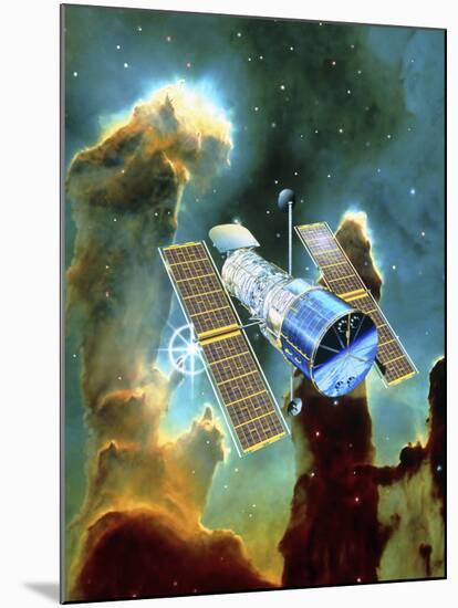 Artwork of Hubble Space Telescope And Eagle Nebula-David Ducros-Mounted Photographic Print