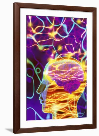 Artwork of Human Head with Brain And Light Trails-Mehau Kulyk-Framed Photographic Print