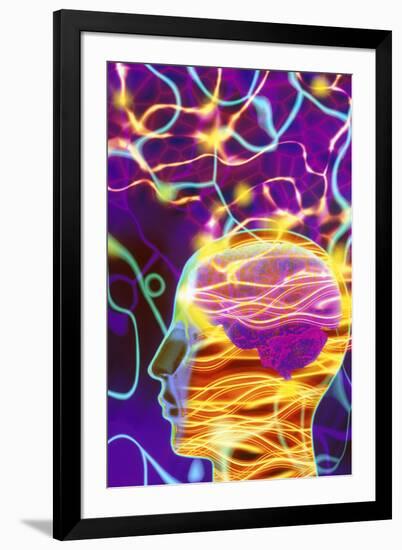 Artwork of Human Head with Brain And Light Trails-Mehau Kulyk-Framed Photographic Print