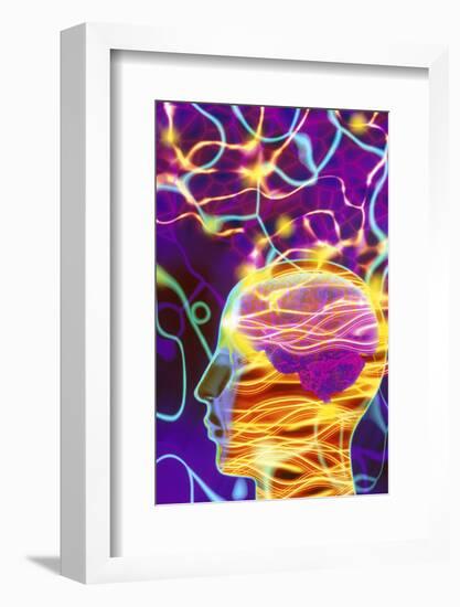 Artwork of Human Head with Brain And Light Trails-Mehau Kulyk-Framed Photographic Print