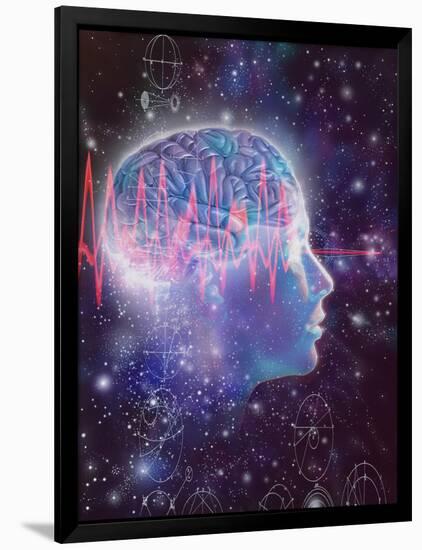 Artwork of Human Head with Brain & EEG Brainwaves-Mehau Kulyk-Framed Photographic Print