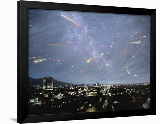 Artwork of Meteor Shower Over a City-Chris Butler-Framed Photographic Print